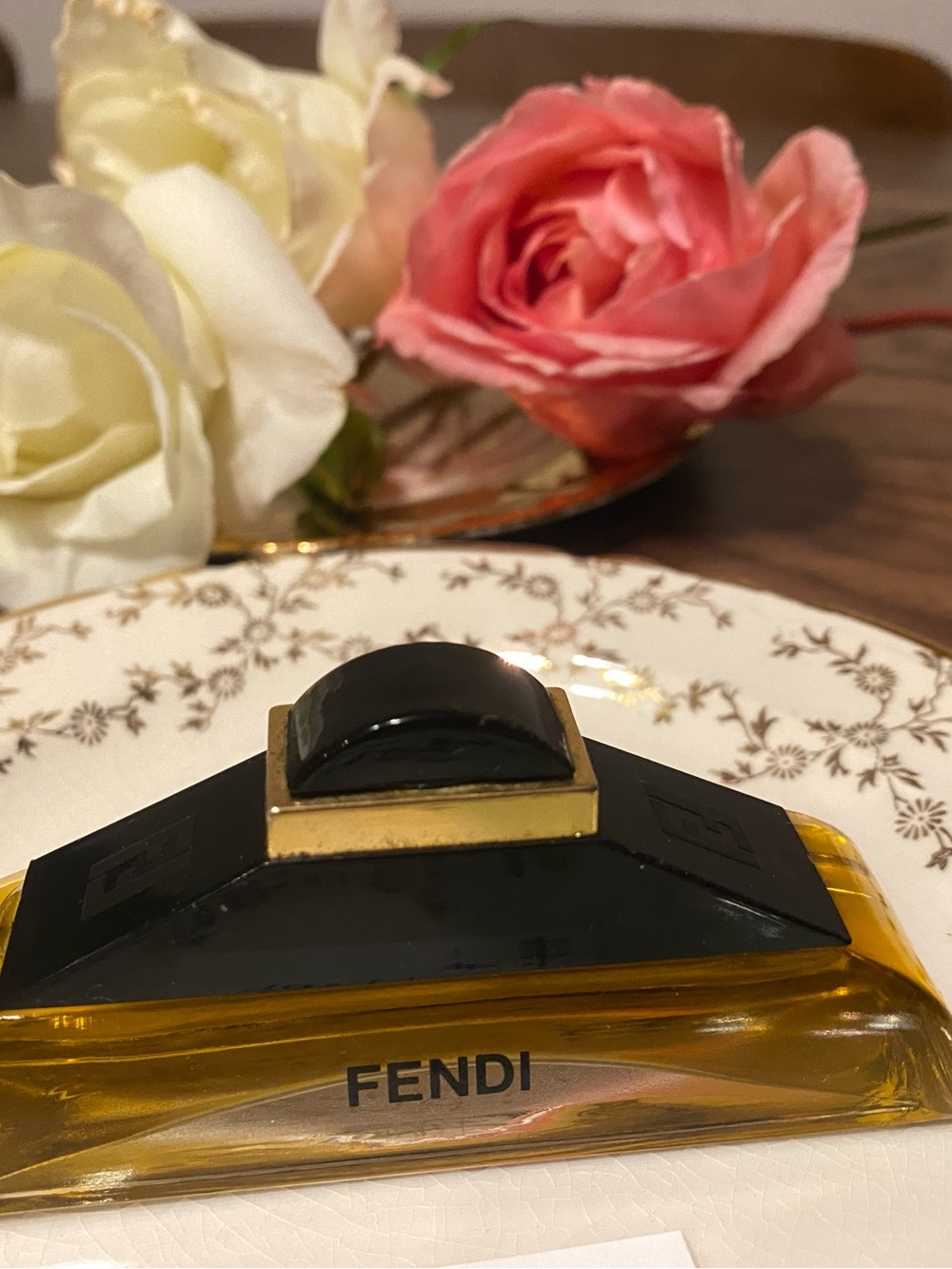 1980’s  Fendi Black and Amber Pyramid Art Deco Factice Parfum Bottle DISPLAY